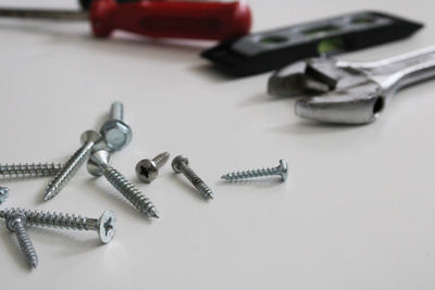 Close-up of keys on white background