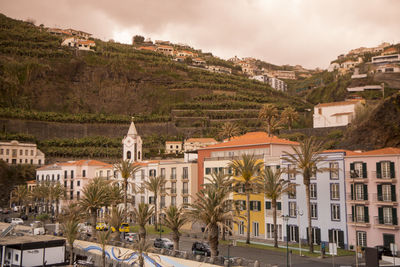 High angle view of buildings in city