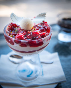 Close-up of ice cream on table