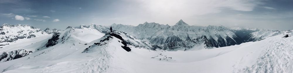 Panoramic view of snowcapped mountains against sky