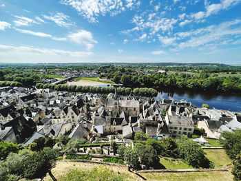 High angle view of townscape against sky