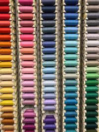 Full frame shot of colorful spools at store for sale