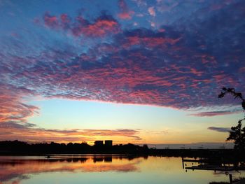 Scenic view of lake at sunset