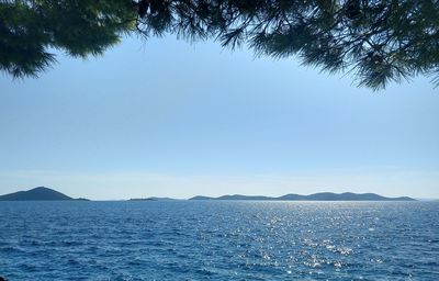 Scenic view of sea against clear blue sky