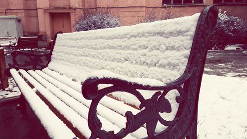 Snow on built structure in winter