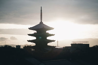 Silhouette of pagoda against sky during sunset