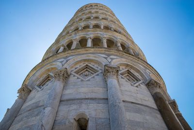 Low angle view of temple against clear blue sky