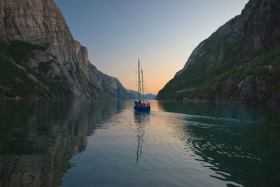 Scenic view of lake against sky during sunset