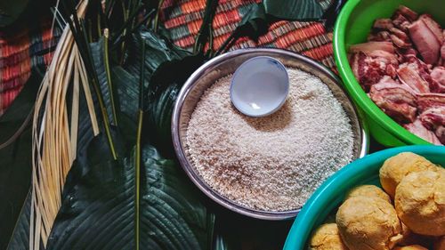 High angle view of food in plate on table