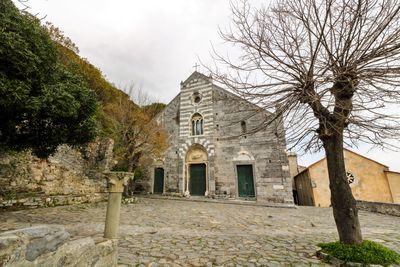 Exterior of historic building against sky