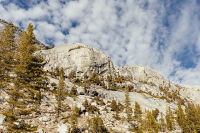 Low angle view of rock formations against sky