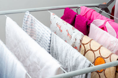 Close-up of clothes drying on clothesline