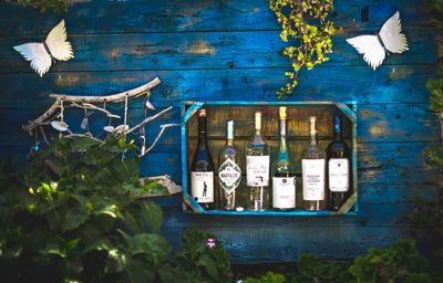 Graffiti on blue wall