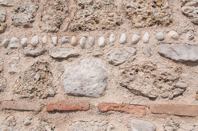 Close-up of text on stone wall