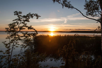 Scenic view of lake against sky during sunset