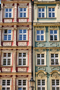 Detail of a colorful house facade seen on the main square in wroclaw, poland