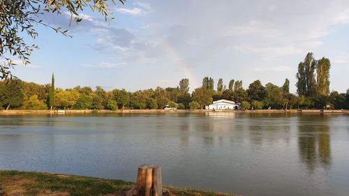 Scenic view of lake against sky