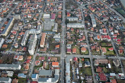 Aerial urban landscape, houses and flat of blocks. above view of cluj napoca, city, romania