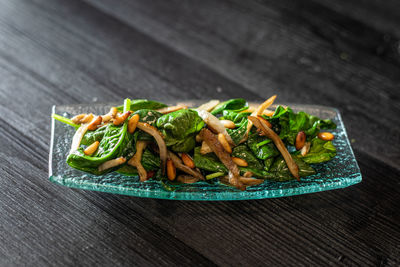 Close-up of salad in plate on table