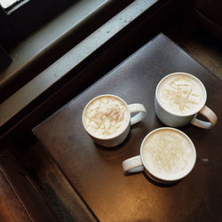 High angle view of breakfast on table