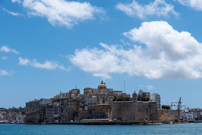 Valletta, malta, may 4, 2023. senglea seen from a boat making the crossing. citta invicta