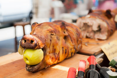 Close-up of meat on table