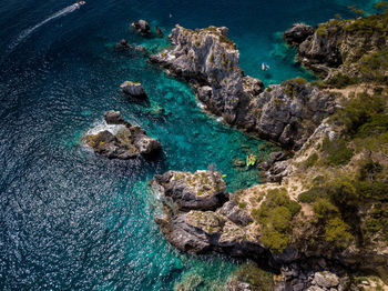 Italy, july 2022. aerial view of the tremiti islands with their caribbean sea