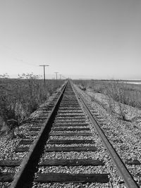 Railroad tracks against clear sky