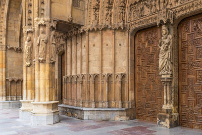 Facade of the gothic cathedral of leon in spain 