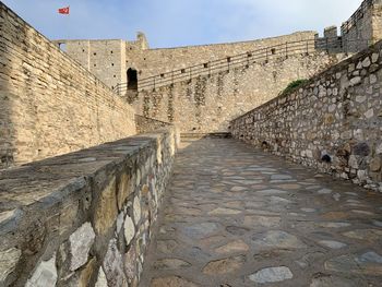 View of old fort against sky in cesme turkey 