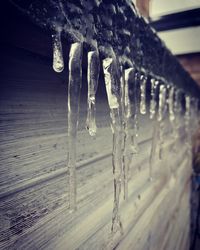 Close-up of icicles on ice