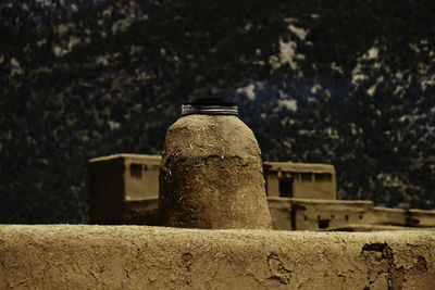 Close-up of old retaining wall