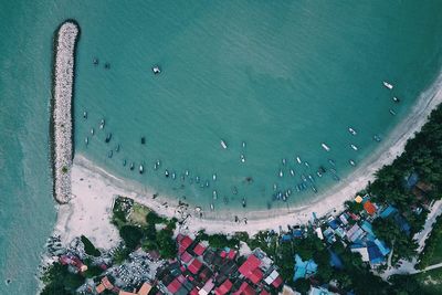 High angle view of people on beach
