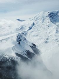 Scenic view of snow covered mountains against sky