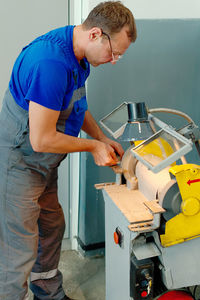 Side view of man working