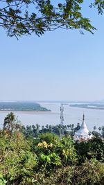 Scenic view of sea against clear blue sky