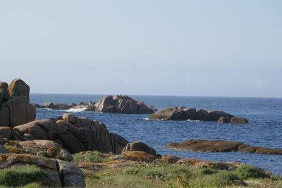 Scenic view of sea against clear sky