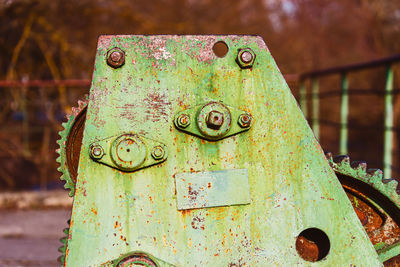 Close-up of old rusty metal fence