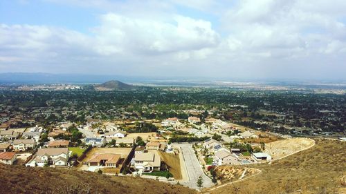 High angle view of townscape against sky