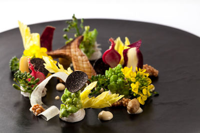 High angle view of vegetables in plate