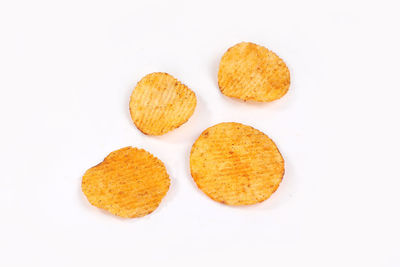 High angle view of cookies against white background