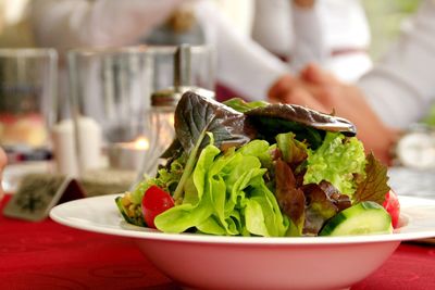 Close-up of salad in bowl on table