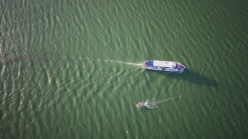 High angle view of boat in sea