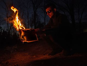 Bonfire on wooden fire in the dark