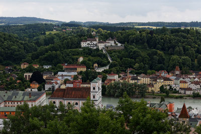 High angle view of townscape against sky