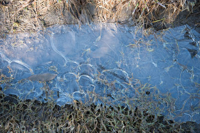 High angle view of snow on land