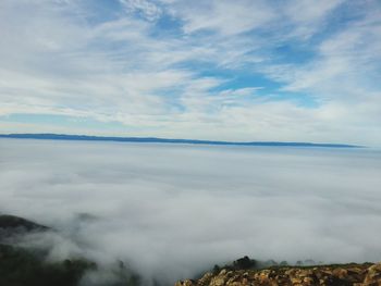 Scenic view of sea against cloudy sky