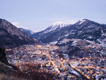 Aerial view of mountains against sky