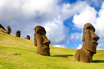 Statues at on field at rano raraku