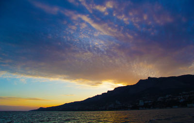 Scenic view of mountains at sunset